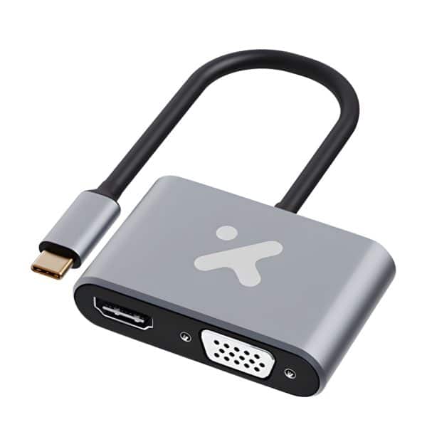 Adaptador multipuerto 2 en 1 XTC-542 USB-C a HDMI y VGA para video y presentación