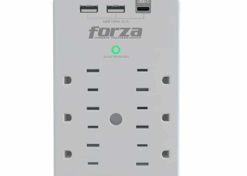 Tomacorriente Protector de Tensión 490J/1875W con 6 Tomas y Puertos USB-C Forza FWT-631USBC