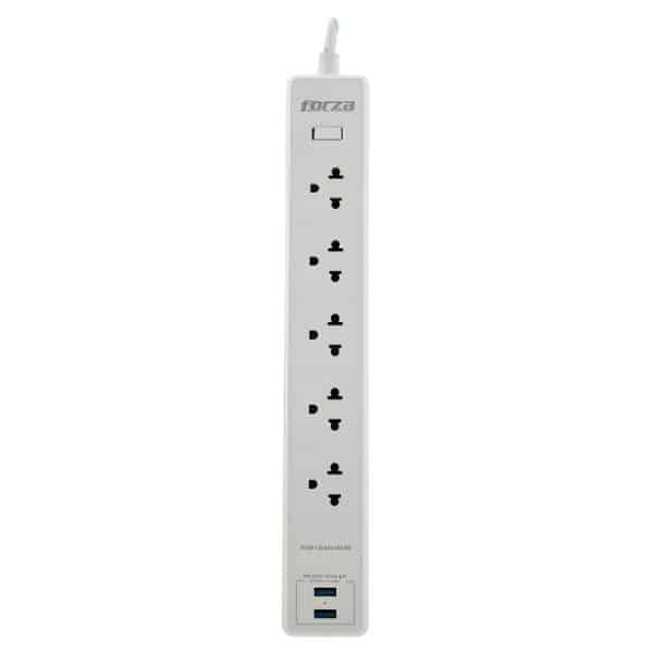 Protector de Tensión 1200J/1540W con 5 Tomas Universales y Puertos USB Forza FSP-512USBW