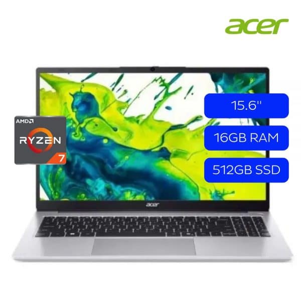 Laptop Acer Aspire 3, 15.6 Pulgadas FHD, AMD Ryzen 7 5825U, 16GB RAM, 512GB SSD, Windows 11 Home, Teclado Español, Color Plateado