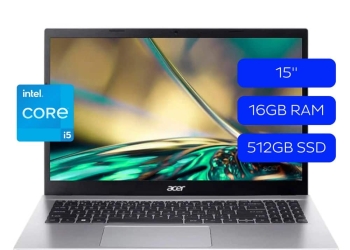 Laptop Acer Aspire 3, 15 Pulgadas FHD, Intel Core i5-1235U, 16GB RAM, 512GB SSD, W11 Home, Color Plateado, Teclado Español + Sleeve GRATIS