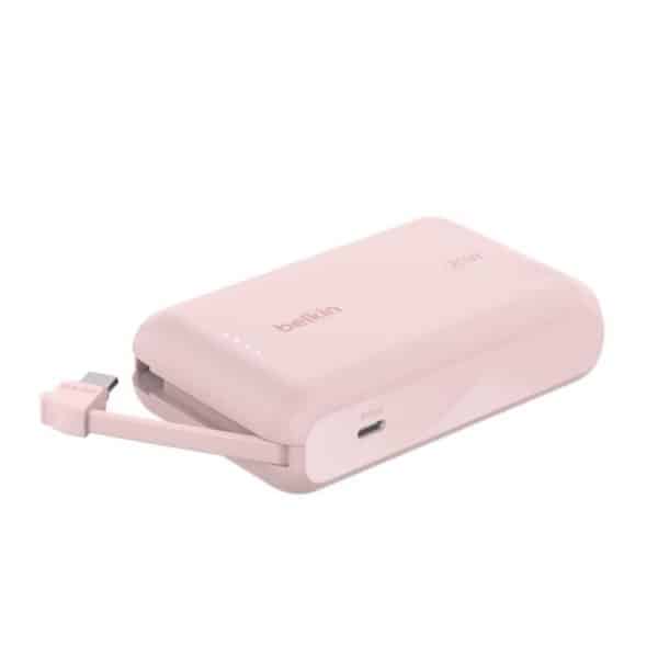 Power Bank 10,000 mAh con Cable USB-C Integrado Belkin BoostCharge Rosado