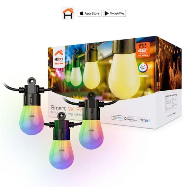 Guirnalda de Luces LED Inteligentes RGBIC Wi-Fi de 15 Bombillas y 48 Pies Nexxt Home NHB-O150