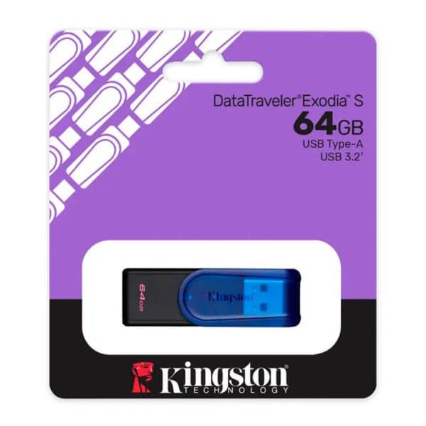 Memoria USB 3.2 Gen 1 de 64 GB, Negro y Azul Kingston DataTraveler Exodia S KC-U3C64-7TB